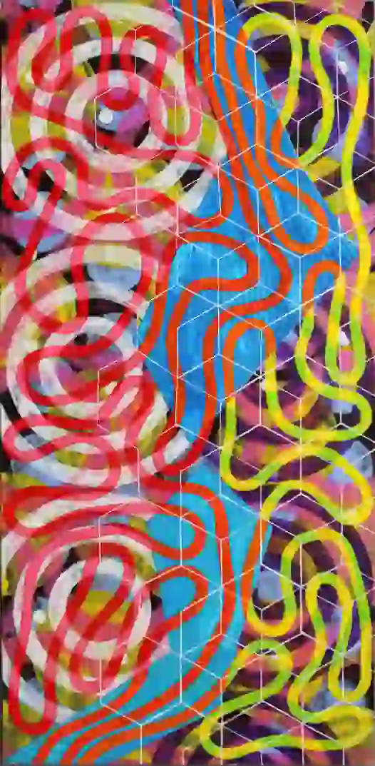 Snakes 3 / Red Snakes (2025) by Michael Fiedler / 43½x90cm